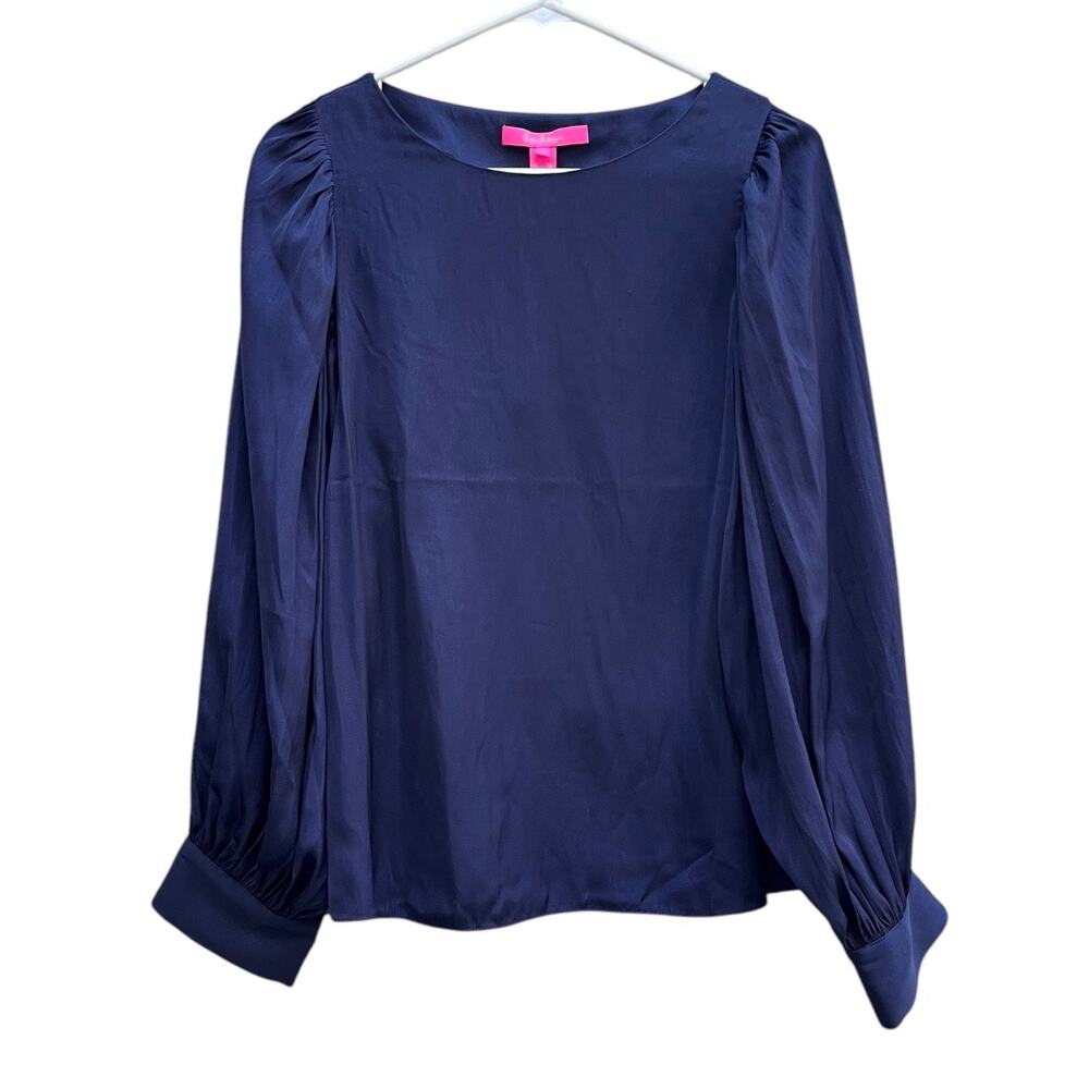 NEW Lilly Pulitzer Navy Blue Long Sleeve Maisel Top Blouse Women's Small
